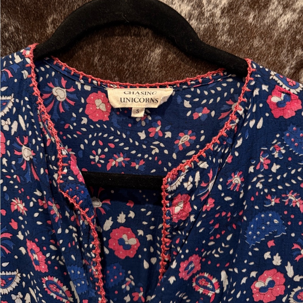 Chasing Unicorns - Dream On Ruffle Maxi Dress. Blue and Pink. Small. - Picture 3 of 10
